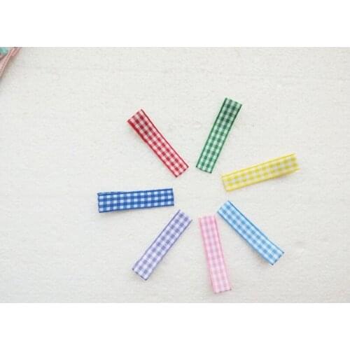 100pc 1.8" gingham plaid ribbon lined covered double prong alligator hair clip single Pronged clip girls hair Accessories FJ3204