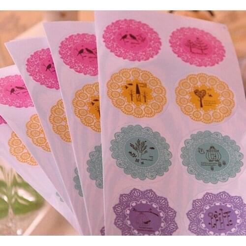 100 Pack Pretty Lace Style Self-adhesive Stickers Label Sticker DIY Handmade Gift /Cake Paper Sticker,Packaging Accessories