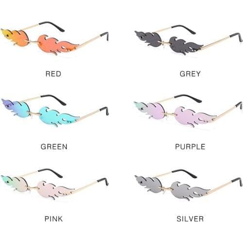 2@#Fashion Car Driving Glasses Trending Uv 400 Eyewear Hot Sale Rimless Wave Sunglasses Fire Flame Sunglasses Streetwear