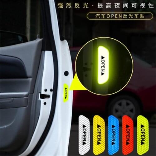 4pcs Car OPEN Reflective Tape Warning Mark Reflective Open Notice Bicycle Accessories Exterior Car Door Stickers DIY