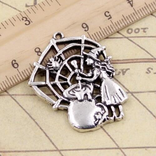 5pcs Charms Witch Refining Drugs Spider 38x30mm Tibetan Silver Color Pendants Antique Jewelry Making DIY Handmade Craft