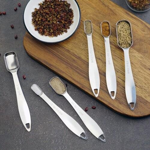 6Pcs Stainless Steel Measuring Spoon Kitchen Scale Narrow Measuring Spoons for Spice Powder Sugar Jar Coffee Scoop Baking Tools