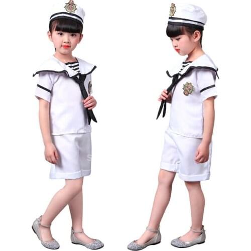 Children Girls Ballroom Dancing Costume Sailor Navy Suit Kids School Uniform Latin Stage Performance Kids Boy Cosplay Costumes