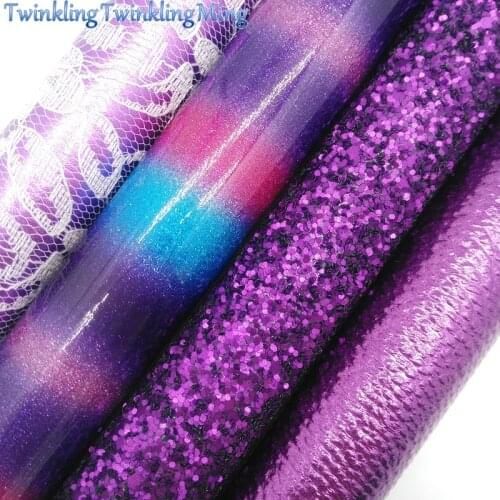 PURPLE Glitter Fabric, Lace Faux Leather Fabric, Litchi Synthetic Leather Sheet For Bows A4 Size 8"x11" Twinkling Ming XM104