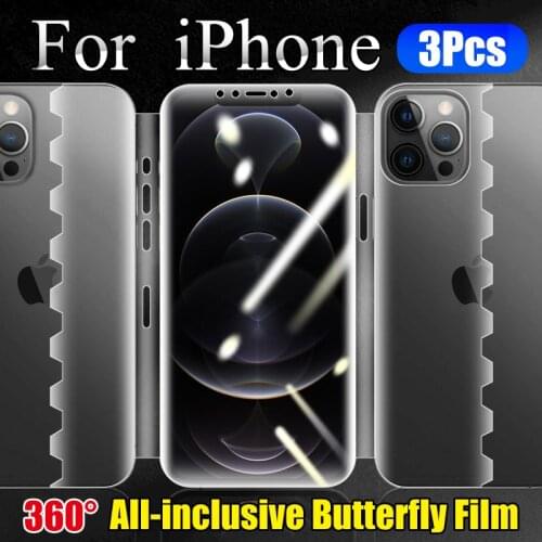 3 In 1 12Pro Butterfly Hydrogel Film For IPhone 11 Pro XS MAX Screen Protector 12 X XR Soft Front Back Camera Edge All Coverage