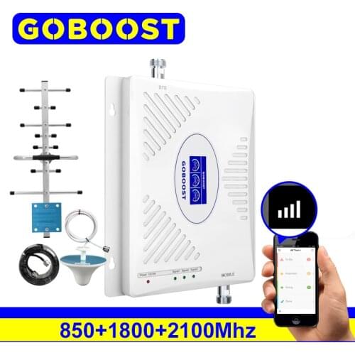 GOBOOST 4g Gsm LTE WCDMA Signal Booster Tri Band 850 900 2100 Mhz Mobile Phone Network Celluar Amplifier Antenna Repeater a Kit