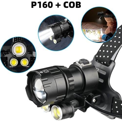 COB + XHP160 Most Powerful Led Headlamp XHP High Power Led Headlight 18650 Rechargeable Head Flashlight Usb Fishing Head Lamp