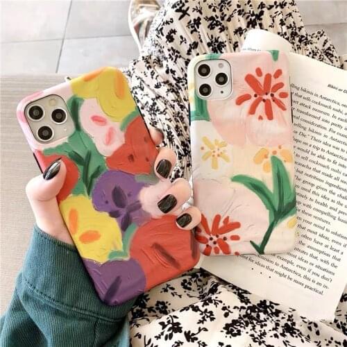 Artistic Retro Oil Painting Flower Apple Xsmax Phone Case XR for Iphone11pro/7/8Plus Soft Women