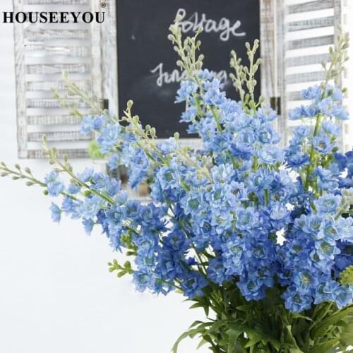 Artificial Flowers Delphinium Branch Fake Leaf for Wedding Home Decorative Hyacinth Silk Gardening Supplies Ornaments