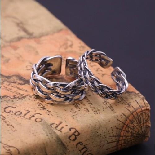 FNJ Rope Ring 925 Silver Jewelry New Fashion Punk S925 Sterling Silver Rings for Women Men Adjustable Size 8-10 bague