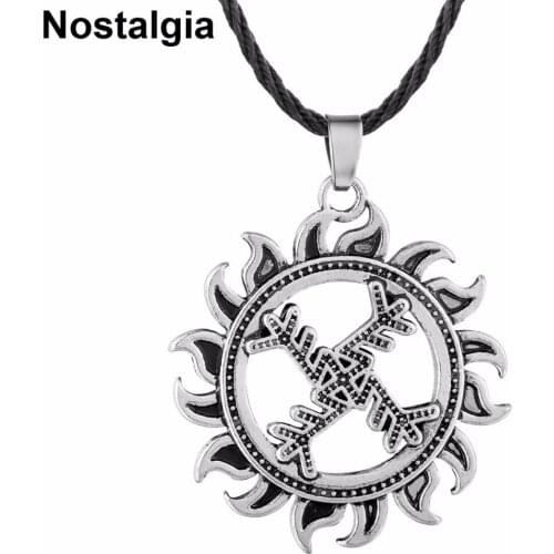 Nostalgia Wheel Amulet Slavic Necklace Viking Rune FEHU ALGIZ Talisman Scandinavian Pendants