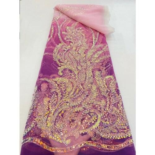 High Quality French Net Wedding Lace Fabric With Beads New Nigeria handmade 3d lace fabric Tulle Sewing Evening Dress SL489