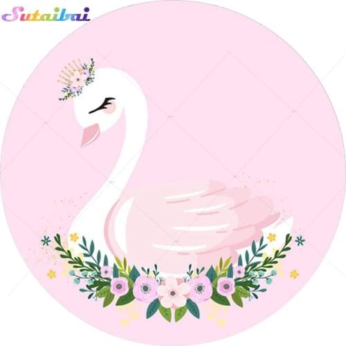 Swan Princess Pink Round Photography Background for Photo Studio Girl Birthday Party Newborn Baby Shower Backdrops Circle Cover