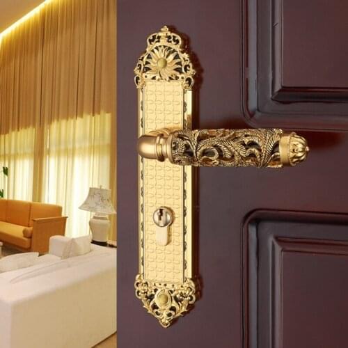 72mm Wooden door Zinc Alloy Lock Mechanical double tongue Split bedroom Gold Mute Handles Exquisite fashion Hollowed Carved Lock