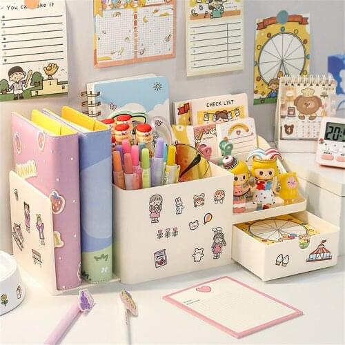 Cute Desktop Storage Pen Bucket Multifunctional Desk Organizer Fashion Student Stationery School Supply Office Accessories