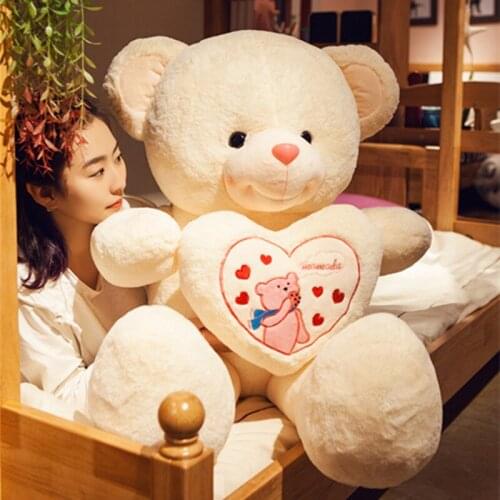1pc Cute Big Teddy Bear Large Stuffed Plush Toy Holding LOVE Heart Soft Gift for Valentine Day Birthday Girls' Brinquedos