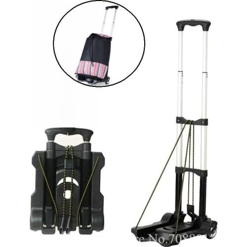 Mini Aluminum alloy Pull Bar Shopping Cart, Folding Portable Luggage Car, Household Sturdy Trolly Trailer, Small Goods Wagon