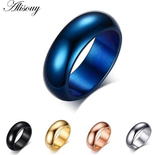 Alisouy 2019 Fashion Men Stainless Steel Ring High Quality Steel Black Blue Gold Champange Wedding Rings For Men And Women