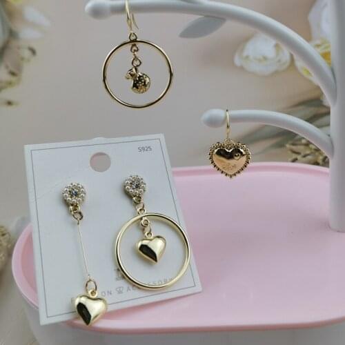 10pcs New Heart Love Double Hanging ring Alloy Charms Earrings Findings Diy Vintage Bracelet Jewelry Pendant Making YZ665