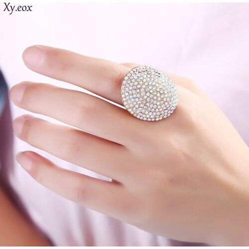 Adjustable Oval Filled With Crystal Wedding Engagement Rings Fation Christmas New Year Party Jewelry Vintage Flower Rings