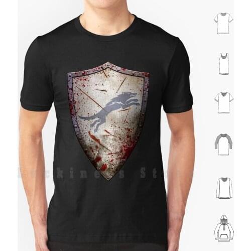 Stark Shield-Battle Damaged T Shirt DIY Cotton Big Size 6xl A Song Of Ice And Fire Stark Direwolf Dire Wolf Winterfell Shield
