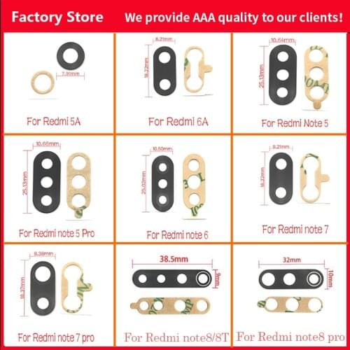 1pcs For Xiaomi Redmi 5A/6A / 6 / 6pro Mi A2 Lite / Note 5 6 7 7pro/note8 8T pro New Rear Camera Glass Lens Cover Repair Parts