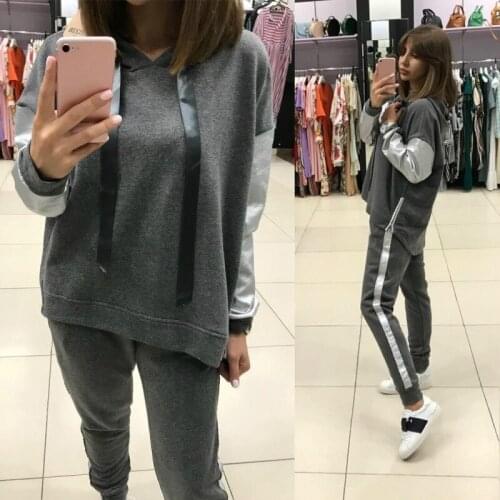 Streetwear Cotton Casual Tracksuit Womens Autumn Winter Zipper Irregular Stitching Hoodies Long Pant Two Piece Suit