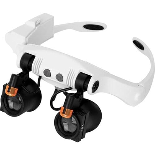 Magnifying glasses with 2 LED cold and warm light change electronic maintenance magnifier head mounted Professional headband