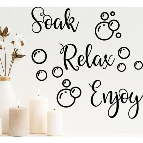 Soak Relax Enjoy Wall Decal Bathroom Quotes Vinyl Wall Stickers Bathtub Home Decoration Soap Bubble Waterproof Wall Art S481
