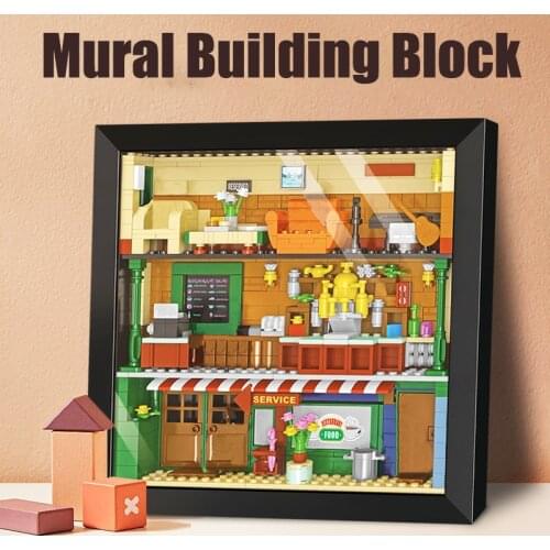 ZHEGAO Inside The Frame Of The Flintstones Mural Building Block Brick Wall Painting Picture 3D Modle Idea Series For kids Toys