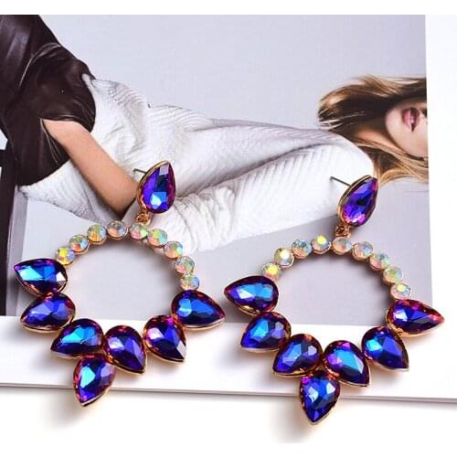 New Trend Womens Shiny Rhinestone Geometric Pendant Earrings Dinner Party Wedding Fashion Statement Jewelry Brincos