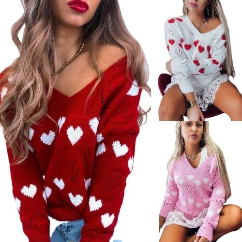 Women Autumn Winter Knitted Sweaters Tops Ladies Casual V-neck Off the Shoulder Hollow Out Pullovers Sweater Jumper