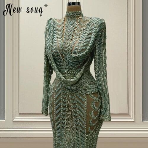 High Neck Mermaid See Through Longue Robes Moroccan Elegant vestido de festa Birthday Party Wear Beaded Evening Dress Gowns