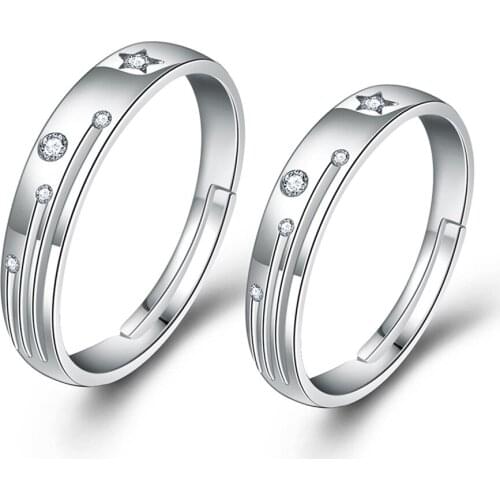 925 Sterling Silver Shining Zircon Meteor Ring Open Lovers Star Ring Set Romantic Couple Student Fine Jewelry Wedding Party Gift