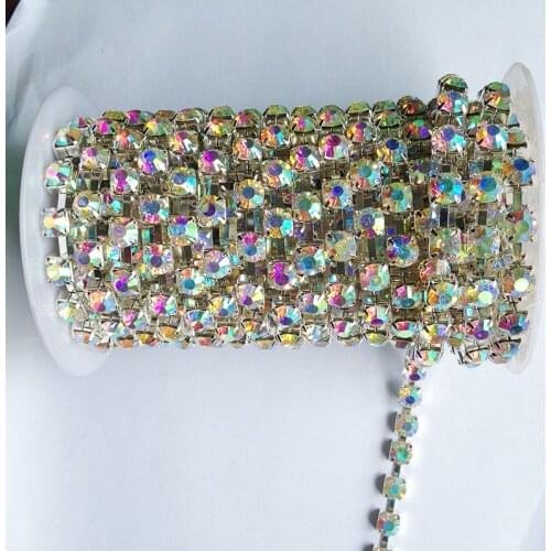 10 yards/roll crystal AB strass chain SS6 to SS38 silver base new style diy beauty wedding dress accessories rhinestone chain