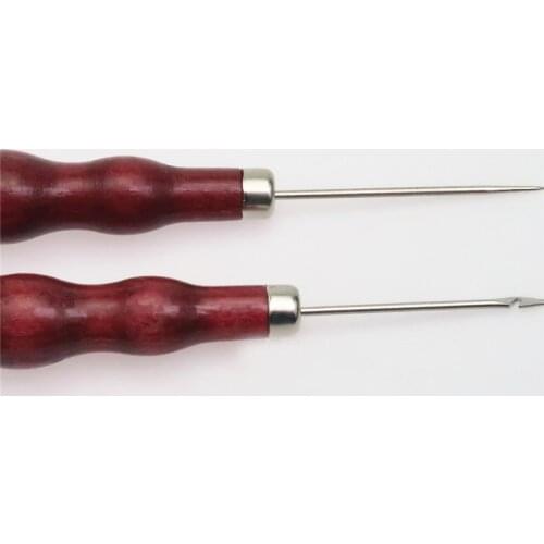2PC Wooden Handle Awl Positioning Drill Tools Leather Hole Puncher Stitching DIY Tailor Sewing Needles Shoe Repair Tool