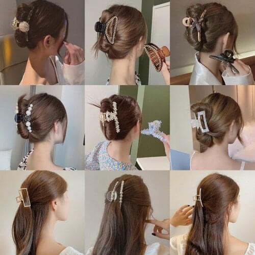 2021 Pearl Flower Crab Hair Clip For Girls Women Geometric Simple Colorful Hairpin Bow Barrette Hair Accessories With Rhinestone