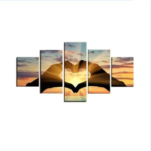 5 Pictures Love Gesture Sunrise Scenery Posters Anime Abstract Decorative Painting Home Living Room Bedroom Canvas Painting