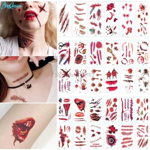 5 Sheets in random New scars Halloween tattoo stickers funny horror scar sticker For Face Hand Foot waterproof realistic spot