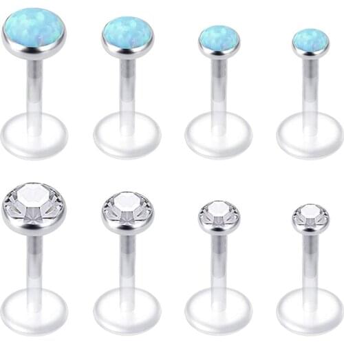 8 Pcs 16G 6mm Clear Bioflex CZ Stone Opal Cartilage Helix Tragus Studs Earrings Stud Piercing