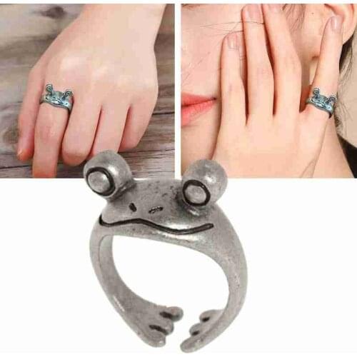 Bohemian Vintage Frog Ring Artistic Design Retro Opening Silver Resizable Female Rings Color Unisex For Women Gift Statemen P7T2