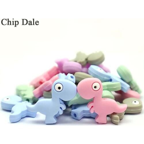 Chip Dale 5pcs Mini Animal Silicone Beads Dinosaur Shape Teether Molar Bead DIY Baby Teething Toy Pacifier Clips Chain Necklace