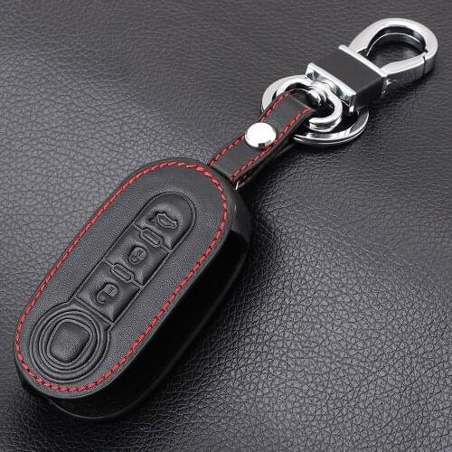 Leather Key Case For FIAT 500 Panda Punto Bravo Car Alarm 3 Buttons Flip folding Remote Key Shell Cover Holder