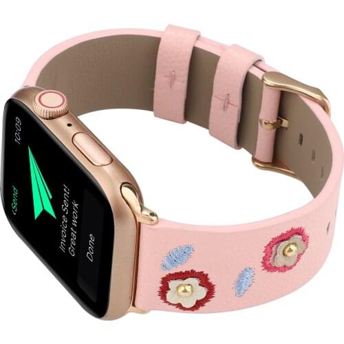 Leather Strap for Apple Watch band 38mm 40mm 42mm 44mm Women Embroidery Watch Bracelet for iwatch Series 6 SE 5 4 3 2 1