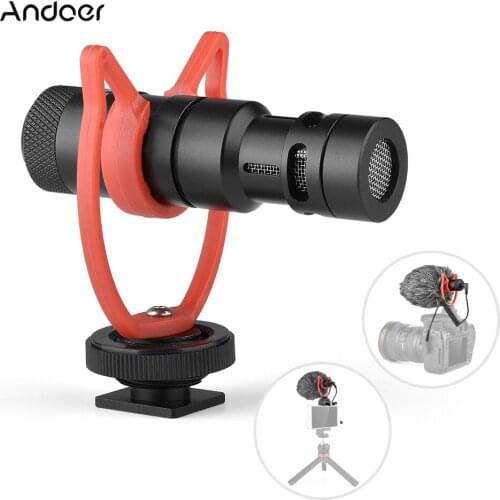 Andoer MIC10 Mini Microphone Mic Plug-Play 3.5mm Plug+Shock Mount Wind Screen for Smartphone DSLR Camera Live Broadcast Online