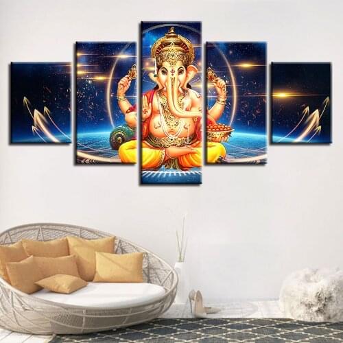 Multi-Picture 5d Round Diamond painting Ganesha Elephant God,5 Piece Diamond Puzzle Pictures Diamond Mosaic Christmas Gift