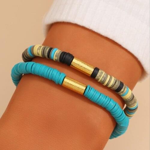 Bohemian Bracelet Set for Women Soft Pottery Colorful Summer Holiday Beach Bracelet Fashion Hobo Jewerly AM3222