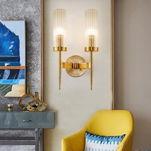 E27 Nordic Golden Glass LED Wall Lamp Living Room Hotel Aisle Corridor Wall Sconce Fixture Bedroom Bedside Wall Light