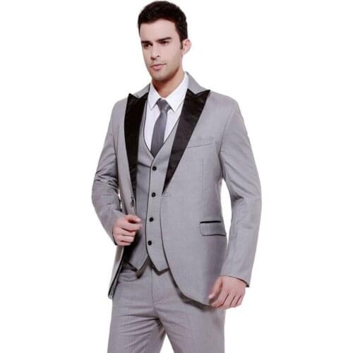 New Men Tuxedo suit 2020 Groomsmen Fashion Peaked Lapel Grooms Tuxedos gray Wedding mens Suits ( jacket+Pants+vest+tie)