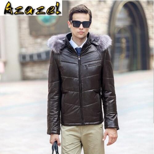 New male Slim Fashion Jackets Korean Plus Size Mens Sheep skin Leather jacket Men Warm Outwear male Winter Detachable hat Coats